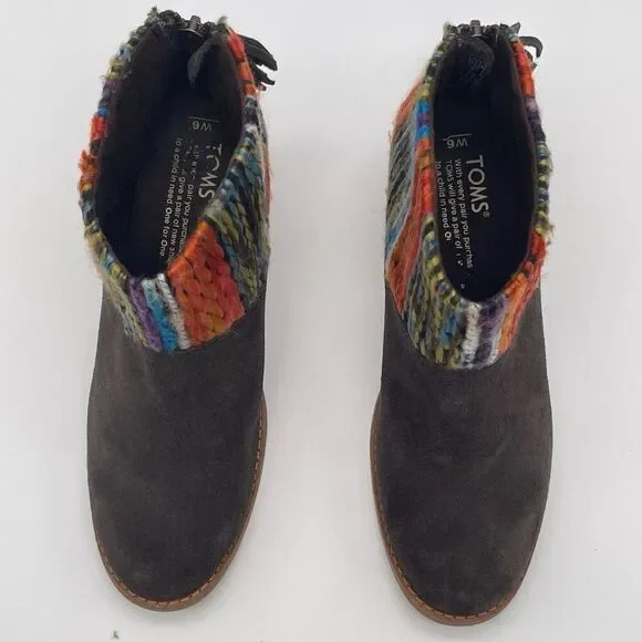 TOMS Ankle Boots Women's 6 Chocolate Brown Leila Suede Shoes Striped Tassel EUC‎ - Picture 16 of 16